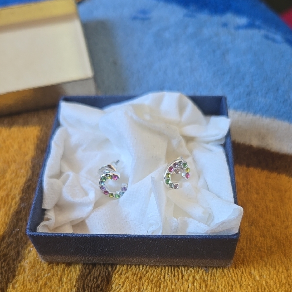 Colorful Gemstone Crescent Earrings